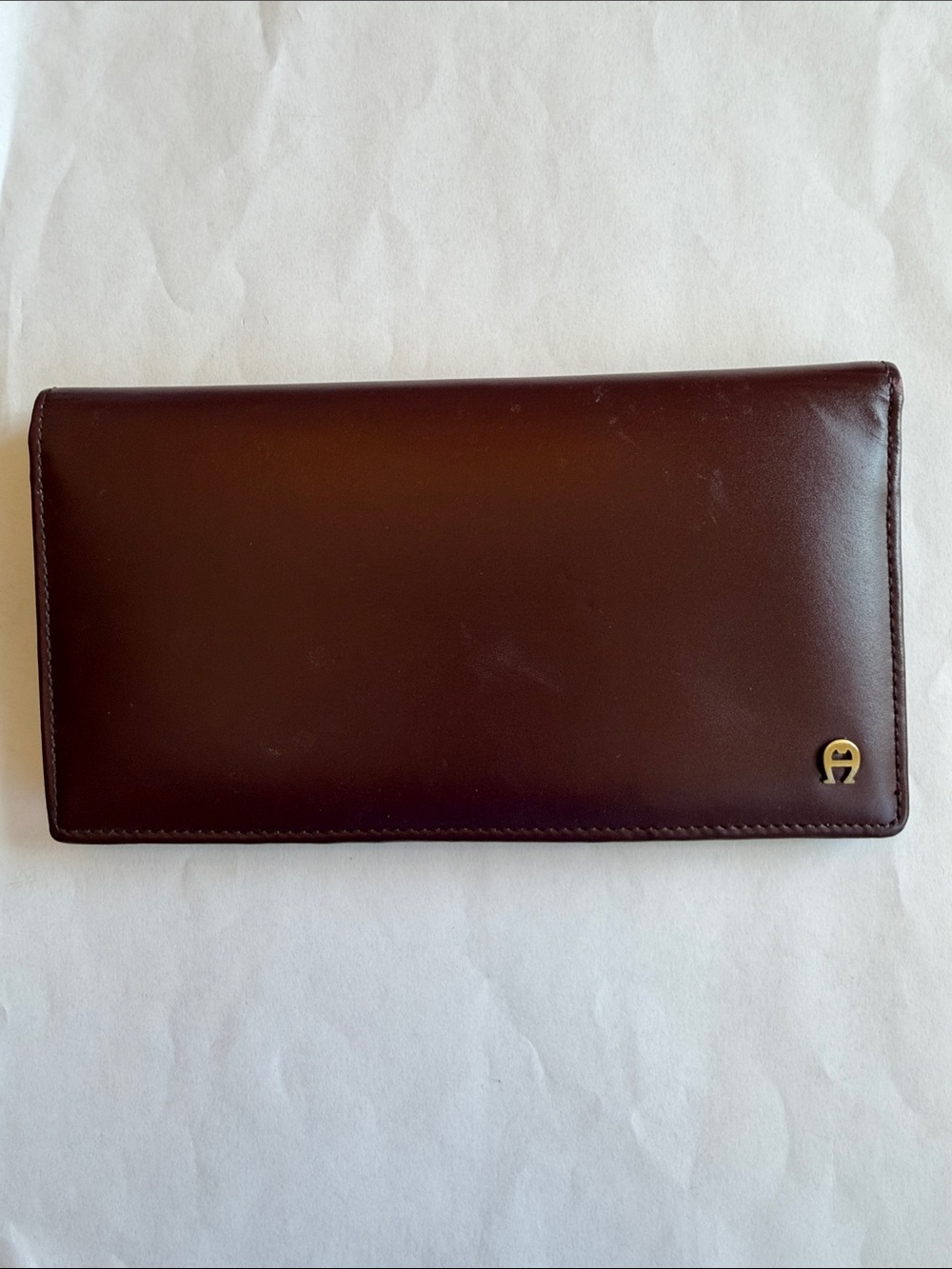 Vintage Etienne Aigner Classic Burgundy Flap Wallet and Makeup Pocket Mirror 80s